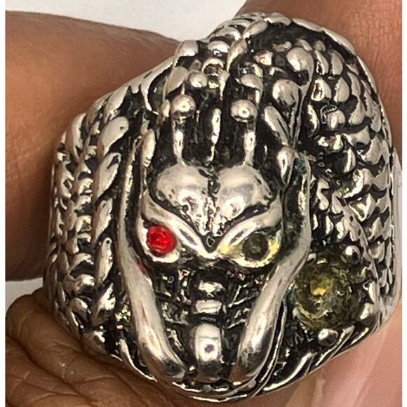 Snake Cobra Silver Tone Rings, Set of 3, Sz 10.5-11 Goth, Biker, Edgy - Picture 2 of 7